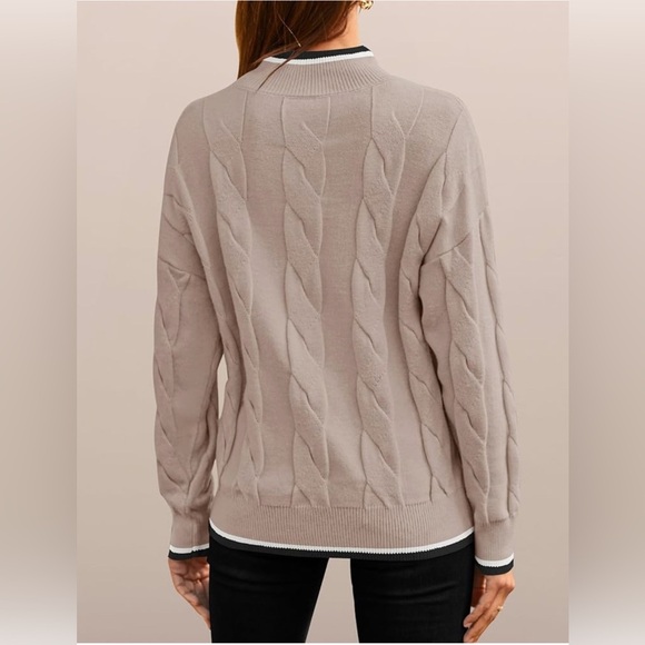 NWT Women's Casual Long Sleeve Mock Neck Cable Knit Contrast Color Sweater XL - Picture 4 of 6